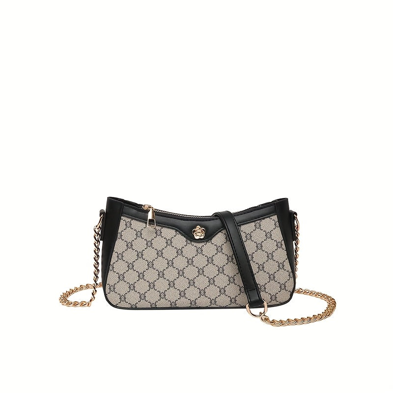 Sac Bandoulière Vintage Européen pour Femme – Sac à Main Rétro Noir avec Finitions Dorées, Bandoulière Détachable et Fermeture Éclair, Léger et Élégant pour Soirées ou Usage Quotidien, Style Luxueux Sans Entretien