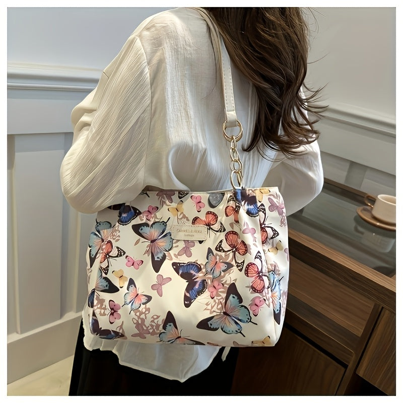 Sac Cabas en Toile à la Mode avec Motif Papillon Artistique – Bandoulière Amovible, Spacieux et Stylé pour Femmes, Fermeture Éclair