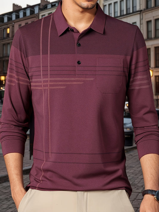 Men's Vintage-Inspired Striped Shirt with Chest Pocket - Breathable, Long Sleeve, Button Detail for Golf & Outdoor Activities