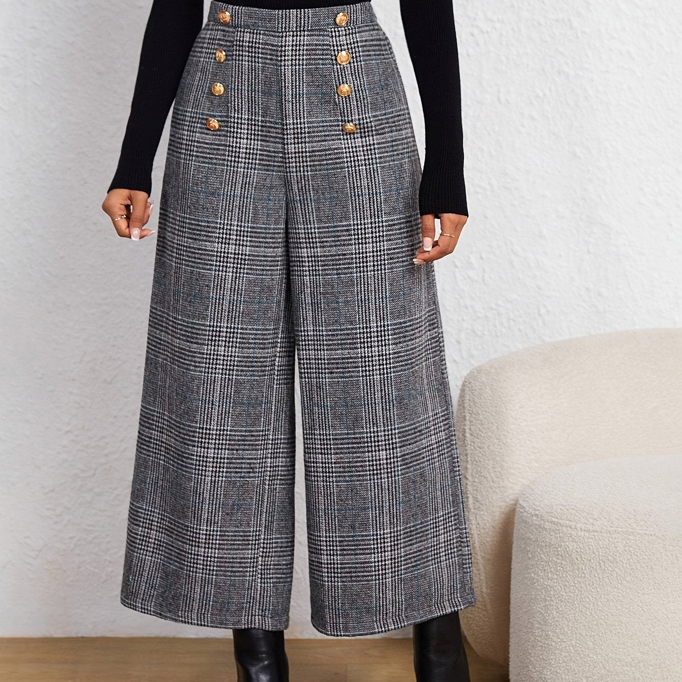 Pantalon Femme Capri – Élégant et Décontracté, Motif Carreaux