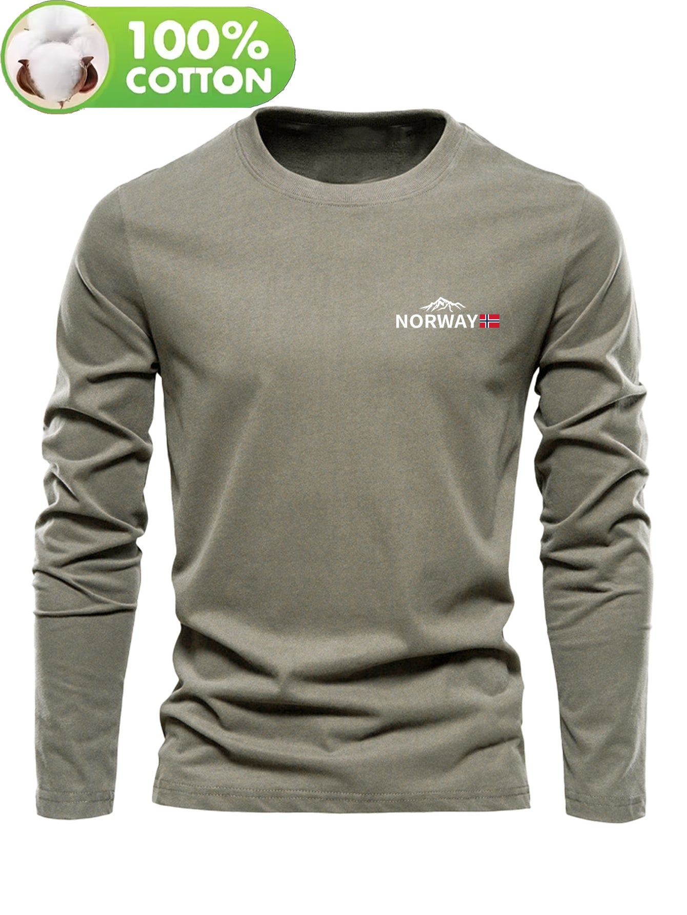 Men's 100% Cotton Long Sleeve T-Shirt with Letter 'A' Patch Design - Soft Round Neck Casual Top for Spring/Autumn Layering | Regular Fit Blouse for Casual Attire (Hand Washable, 100% Breathable Fabric)