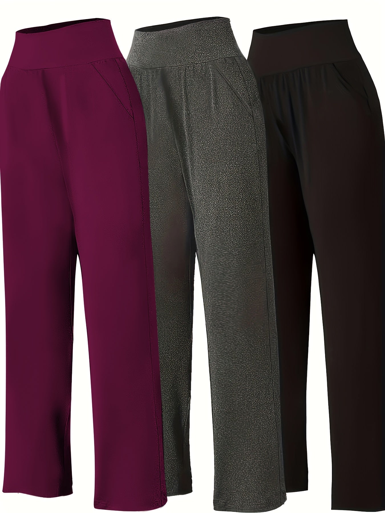 Pantalon Femme Grande Taille Décontracté – Taille Haute avec Poches, 3 Couleurs (Pourpre, Gris, Noir), Tous Saisons