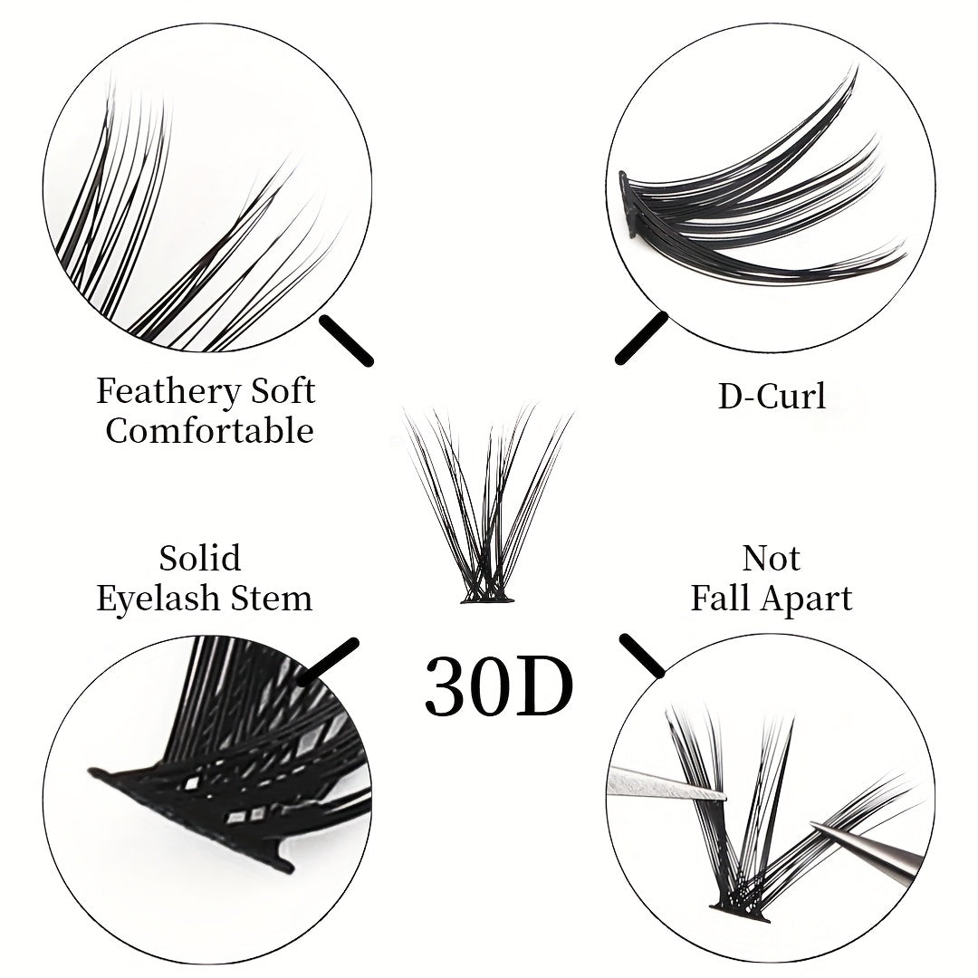 200 bouquets de cils 30D/80D longueurs mixtes 10-16 mm mix & match D Curl cils naturels volumineux 3D effet scintillant style yeux russes légers et confortables kit DIY facile
