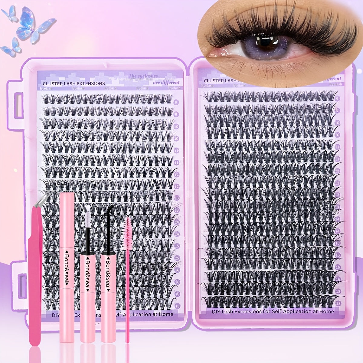 Set Extensions de Cils DIY 400/720 pcs — Paquets de Cils Individuels, Longueurs Mixtes 9-18 mm, 30D/40D, Inclus Colle et Pince à Cils, Idéal Débutants, Coffret Cadeau Raffiné, Parfait pour Nouvel An, Saint-Valentin et Cadeaux Élégants