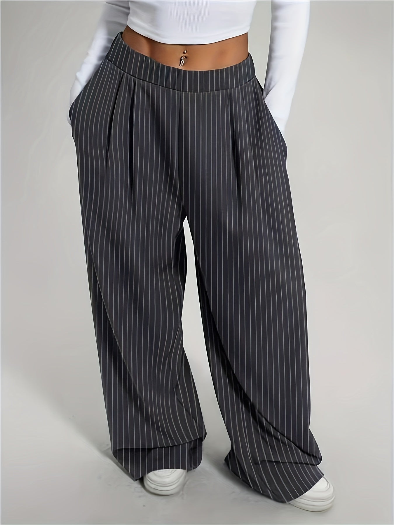 Lot de 2 Pantalons Femme – Taille Élastique, Décontracté, Gris, Printemps/Été/Automne, Jambe Longue, Style Classique