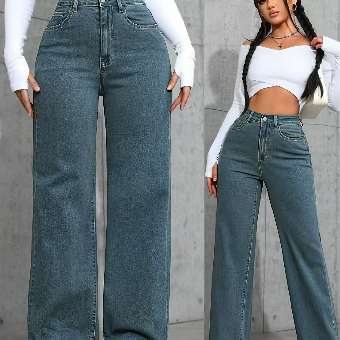 Pantalon Femme Taille Haute Bleu Jambe Droite Extensible Poches Confortable Style Décontracté 2025 Denim Rétro Résistant Slim Streetwear