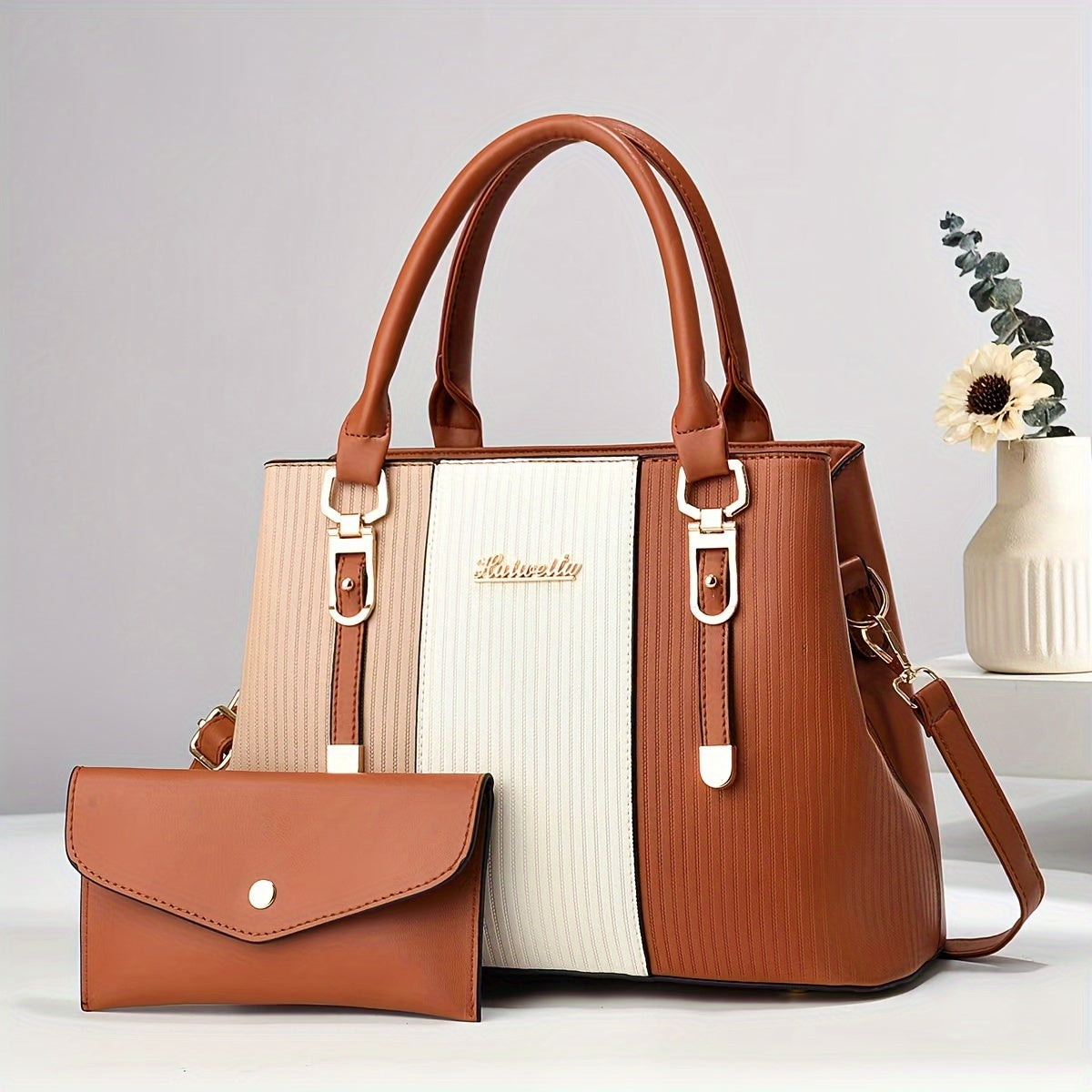 Set de Sacs Femme à la Mode, Motif Lettres, Color Block Haut de Gamme, Sac à Bandoulière et Sac Bandoulière Croisée, Set Cadeau Polyvalent