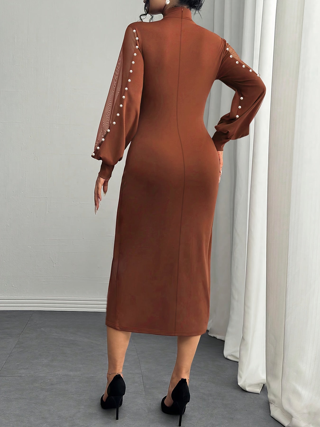 Robe Longue Grande Taille Élégante – Marron/Rouge, Coupe Flatteuse, Idéale Soirées, Bureau et Tenues Automne/Hiver