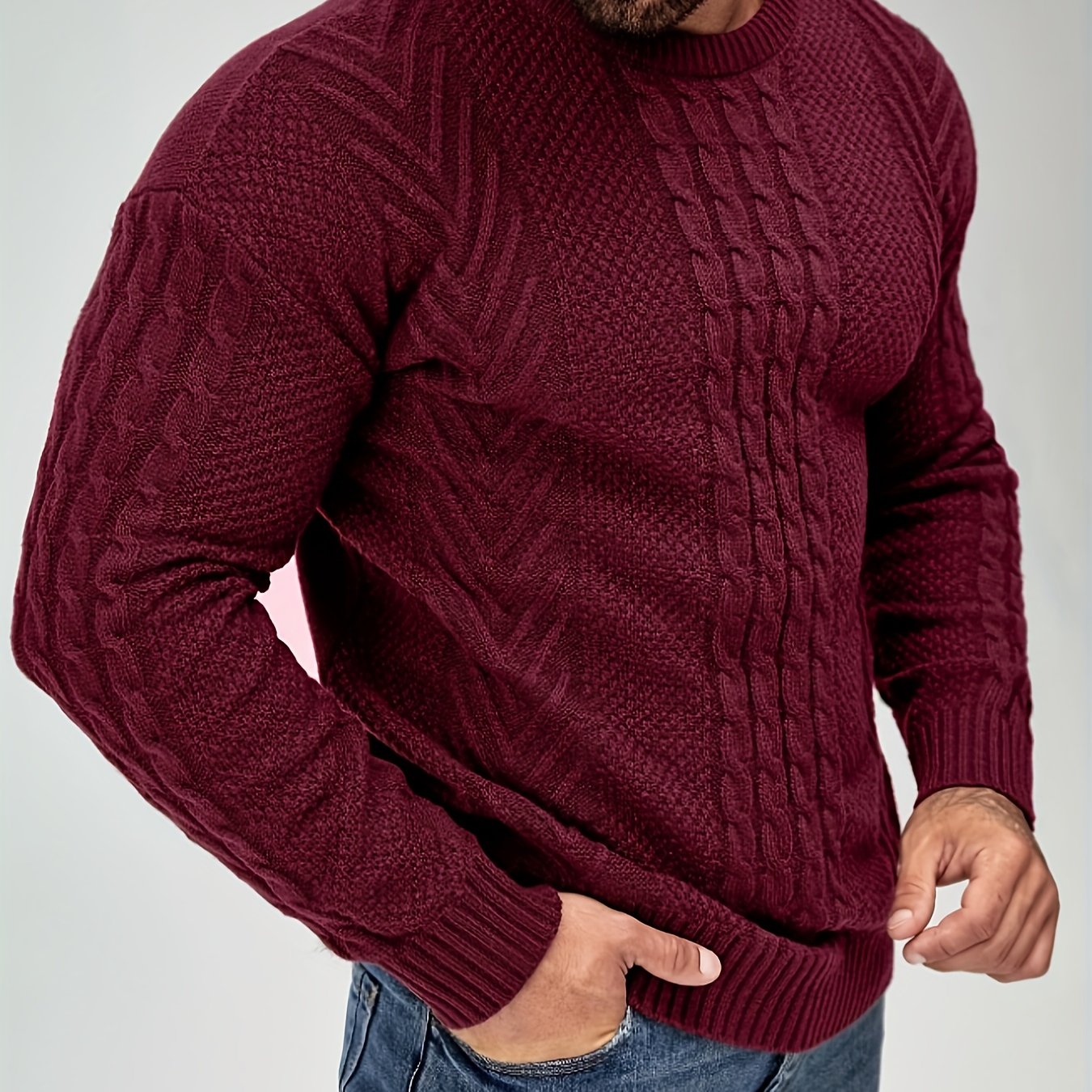 Men's Autumn and Winter Fashion Knit Crew Neck Pullover Warm Casual Sweater