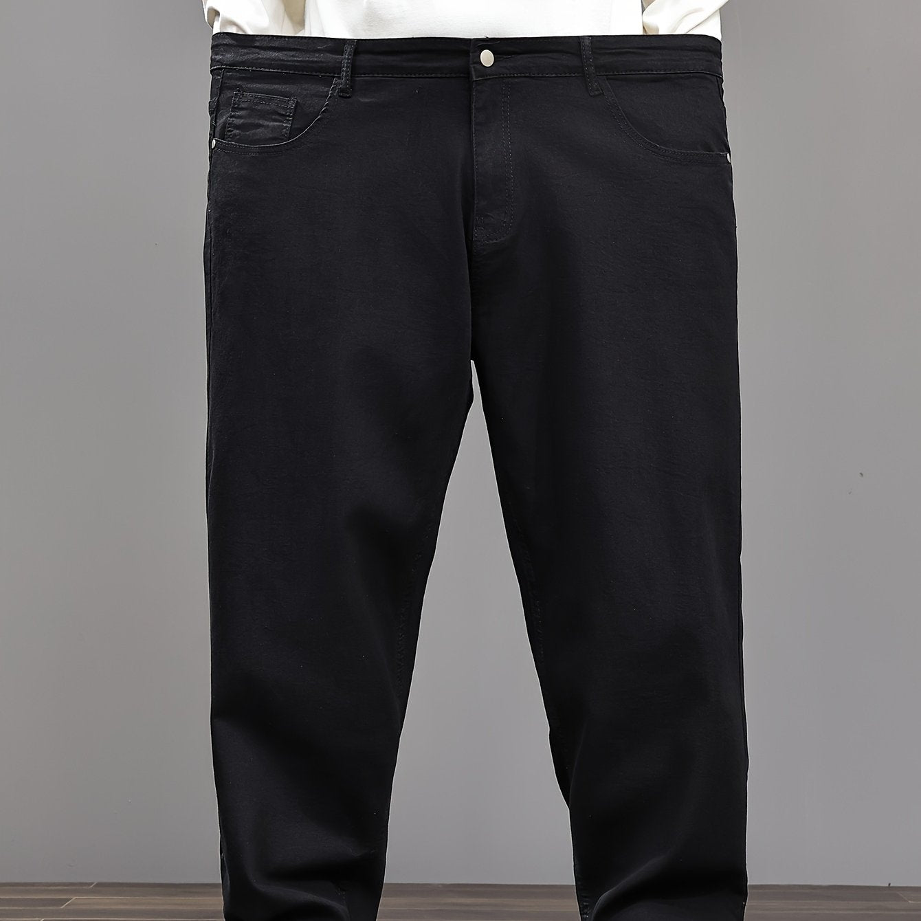 Pantalon faux denim grande taille pour homme (2XL–8XL) – coupe droite extensible, tissu opaque, couvrance ventre, confortable et polyvalent, adapté tenue formelle et décontractée