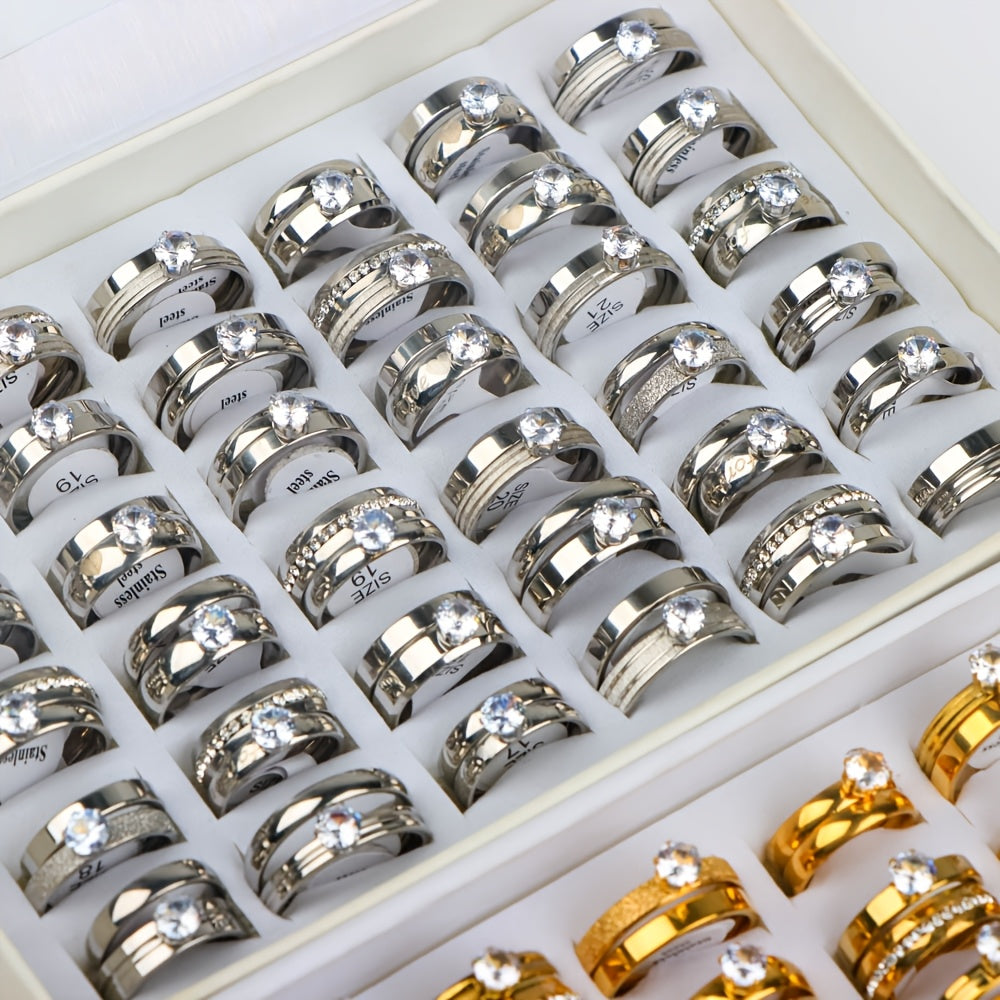 12pcs JuanMaoJuan Couple Rings - Stainless Steel Wedding Bands for Women & Men, Matching His & Hers Rings Suitable for Wedding, Party, Casual Attire - Bulk Pack (No Box Included)