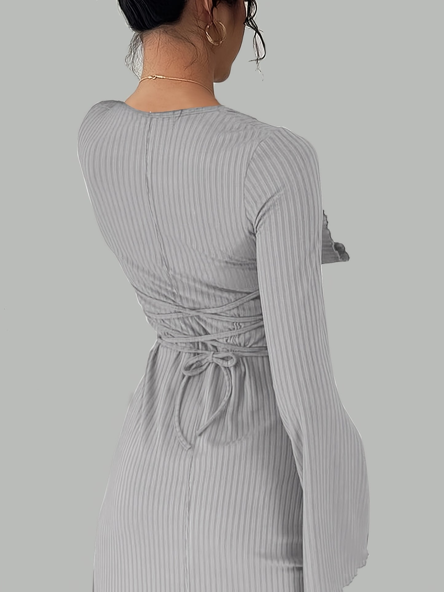 Robe Maxi Traditionnelle Femme Élégante – Couleur Unie, Manches Bouffantes, Nœud au Dos, Silhouette A-Ligne, Col Rond, Longue, Idéale Événements Formels