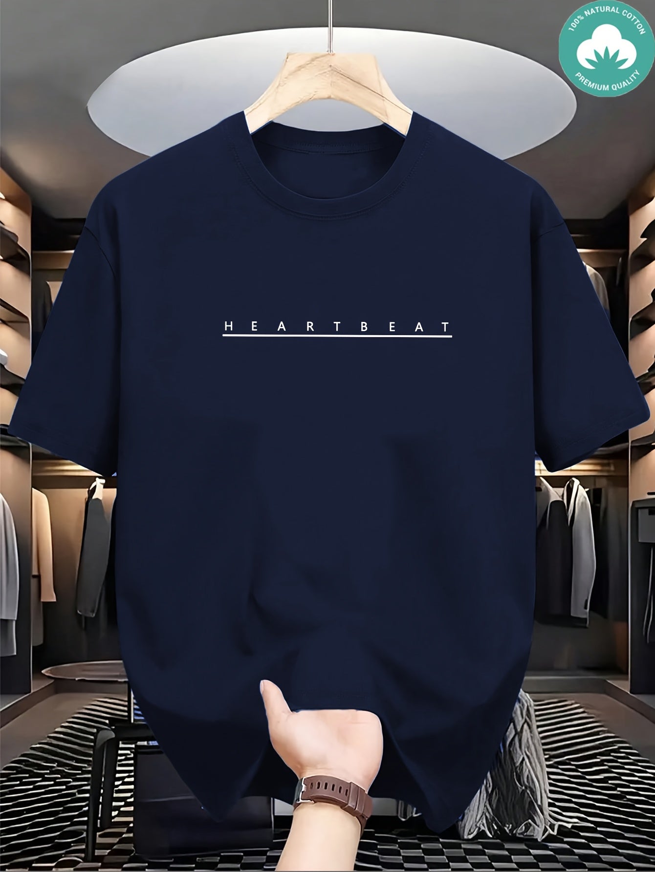 2025 Summer New Arrival Plus Size Men's Fashion Trendy Comfortable Designer Letter "heart beat" Graphic Printed Top Tee 180g 100% Cotton, PLUS SIZE