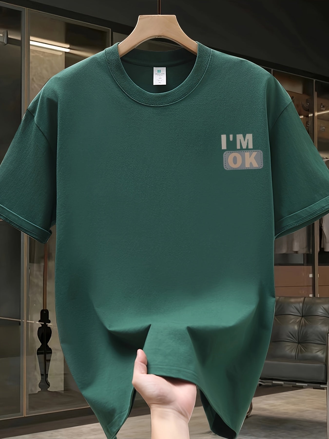 Heavy cotton letter printed short-sleeved T-shirt men's summer loose and versatile top