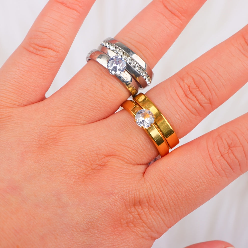 20 Pieces Classic Fashion Romantic, Eternal Love Synthetic Synthetic Zirconia Stainless Steel Rings, Women's and Men's Couple Wedding Ring Sets Jewelry, Proposal EngaSynthetic Gemstoneent Anniversary Valentine'