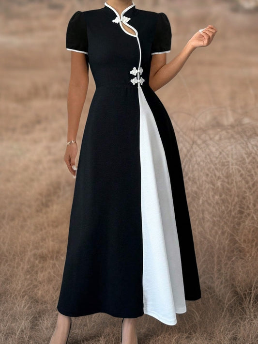 Robe Chinoise Grande Taille Élégante – Col Montant, Fermeture Boutons sur le Devant, Idéale Mariages, Événements Culturels et Tenues Quotidiennes, Costume Traditionnel Chinois pour Femme