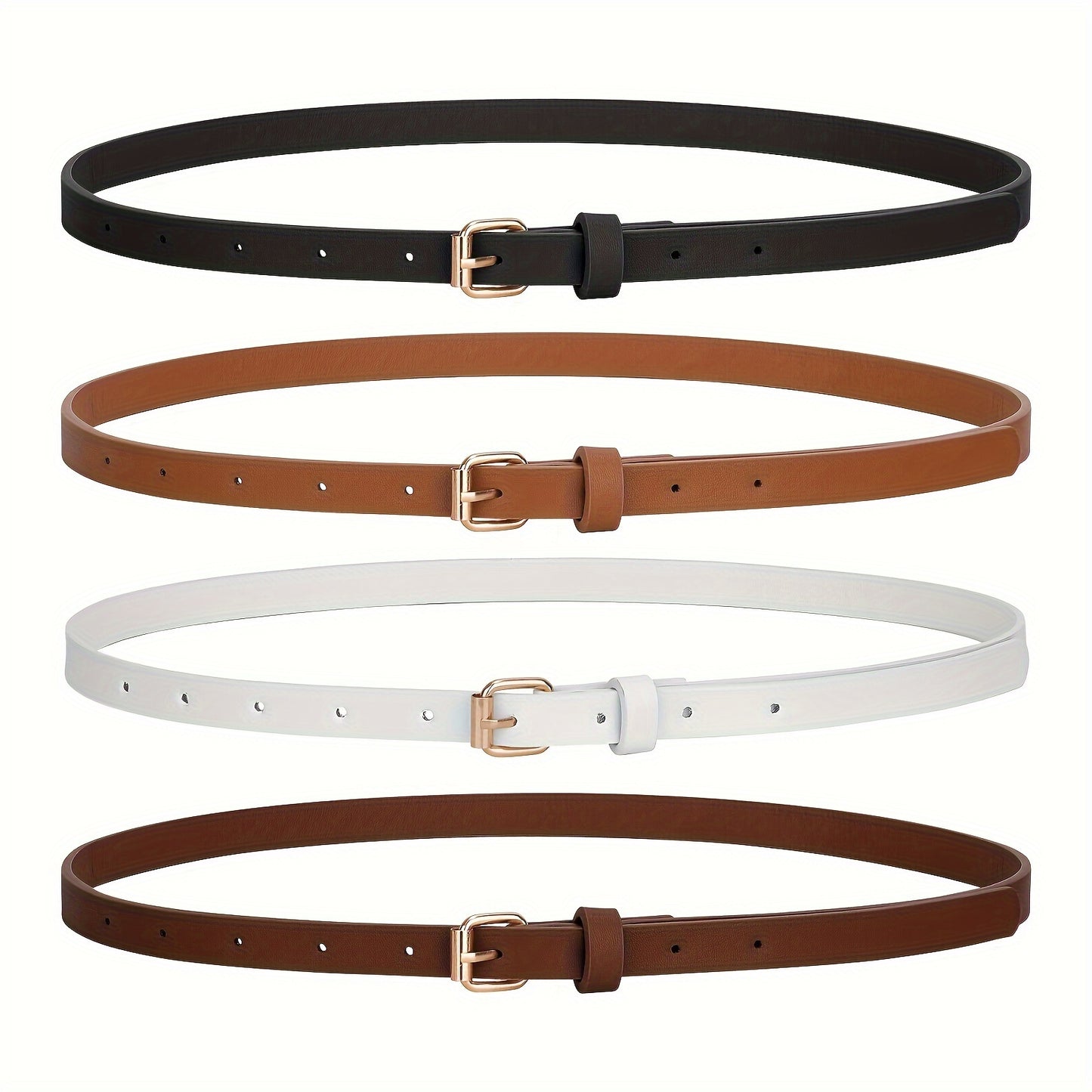 Lot de 4 ceintures brillantes pour femmes – Adaptées pour jeans et robes, design fin avec boucle, boucle dorée