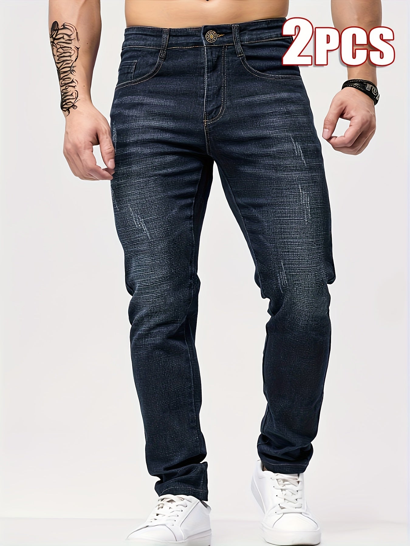 Lot de 2 jeans skinny homme – Style casual, tissu légèrement extensible, couleur unie, longueur normale, toutes saisons avec poches