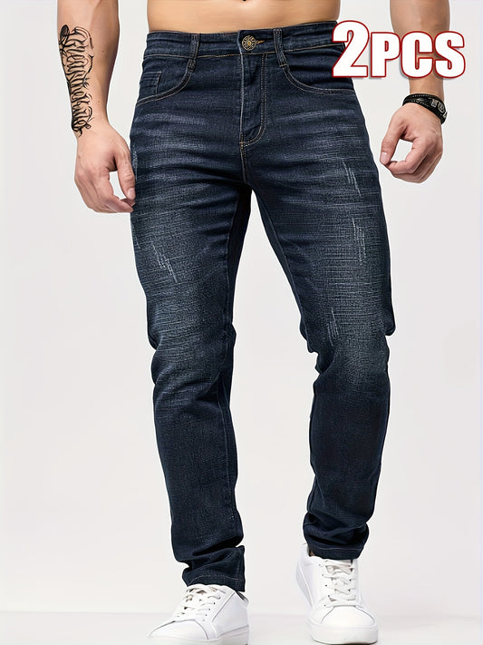 Lot de 2 jeans skinny homme – Style casual, tissu légèrement extensible, couleur unie, longueur normale, toutes saisons avec poches