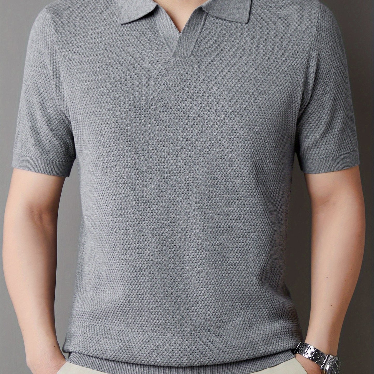 Men's 100% Cotton Shirt - Classic Fit Casual Short Sleeve, Solid Color Button- Collar for Spring/Fall, Versatile for Office & Casual Attire