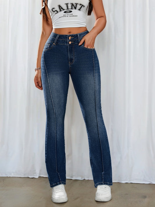 Jeans Femme Extensible Bootcut Double Boutons Décontracté Évasé Denim Lavable