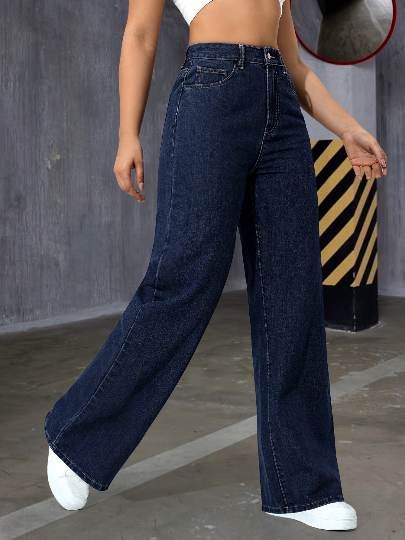 Pantalon Femme Bleu Profond – Style Élégant et Évasé