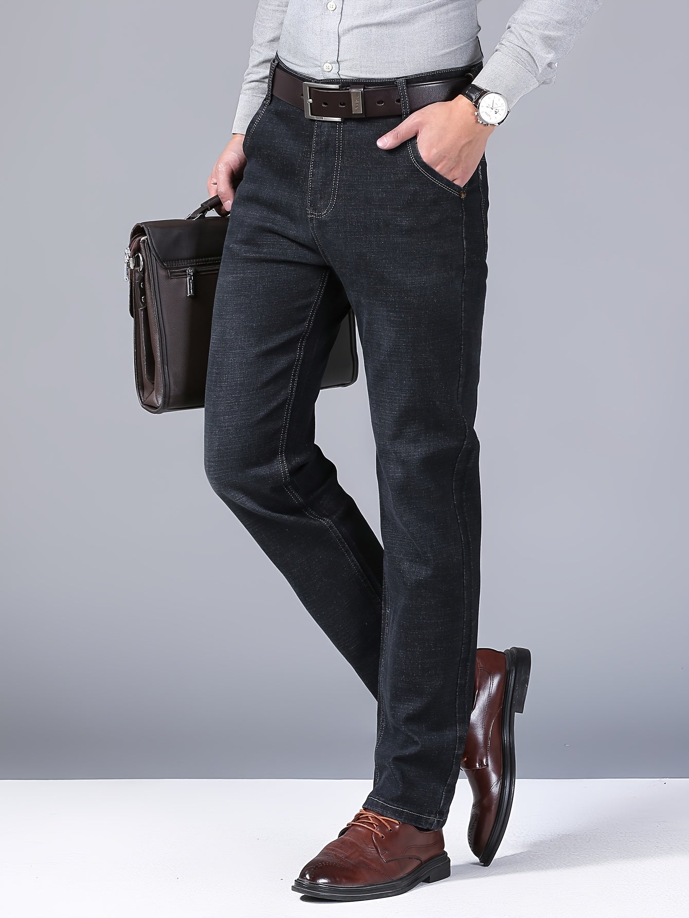 Pantalons Homme Faux Denim – Bleu-Noir, Regular Fit, 5 Poches, Casual & Tout Saison