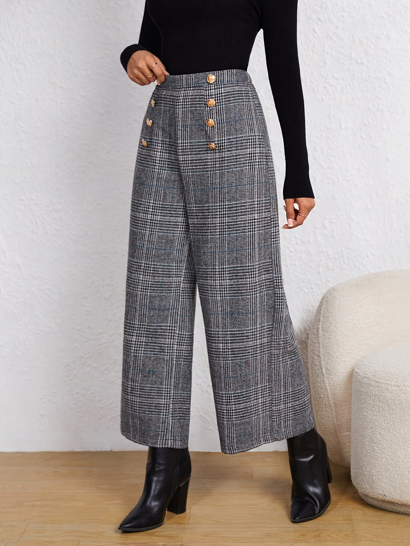 Pantalon Femme Capri – Élégant et Décontracté, Motif Carreaux