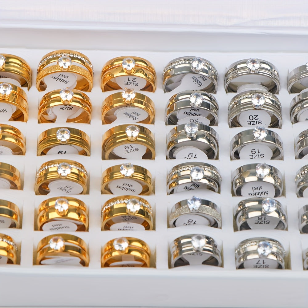 12pcs JuanMaoJuan Couple Rings - Stainless Steel Wedding Bands for Women & Men, Matching His & Hers Rings Suitable for Wedding, Party, Casual Attire - Bulk Pack (No Box Included)
