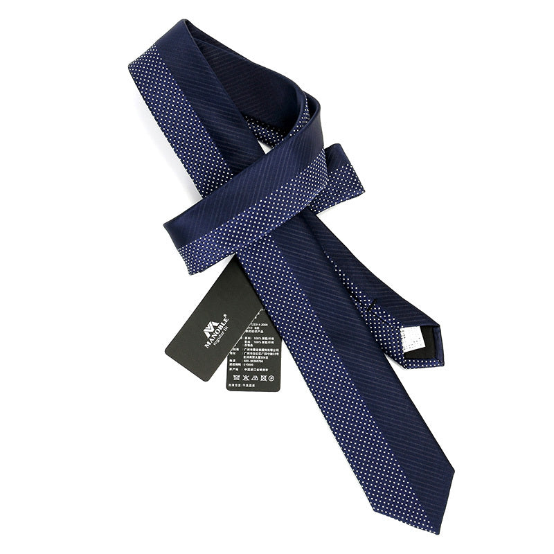 Cravate Homme Slim 5,99 cm – Bleu Marine à Pois Blancs, Élégante pour Bureau et Mariage
