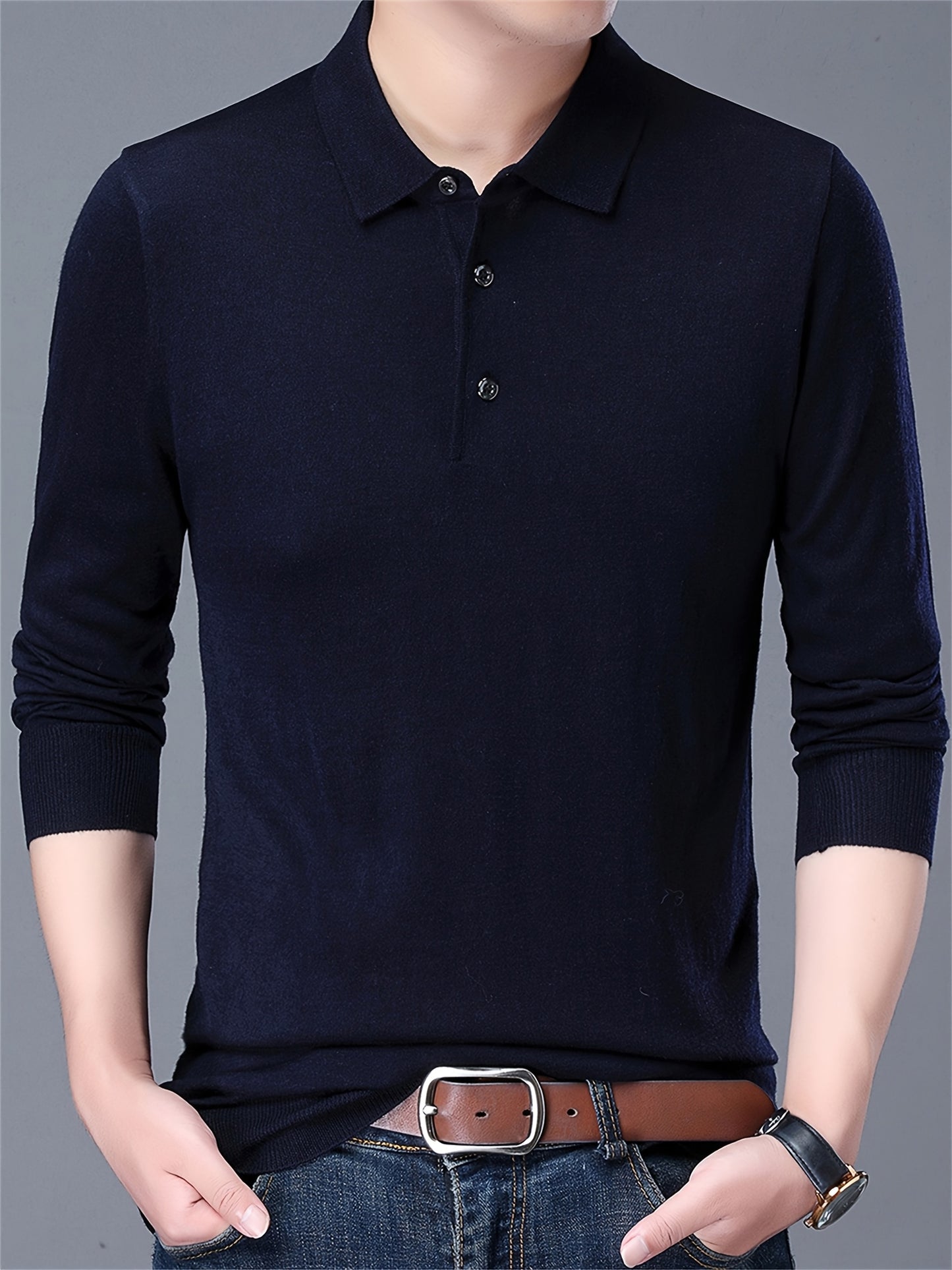 Men'S Slim-Fit Long Sleeve Shirt - Soft Stretchy Knit Button-Front Collar, Solid Color Casual & Formal Tops for Spring/Fall, Office, Party, Everyday - Easy-care Men'S Clothing, Office Attire, Classic Collar, Durable Construct