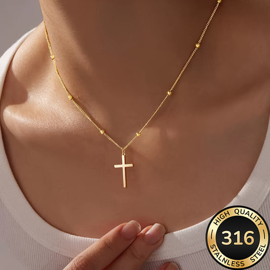 Collier Croix Femme– Acier Inoxydable 316 Plaqué Or, Haute Qualité, Anti-Décoloration, Confortable et Polyvalent, Design Simple et Élégant, Bijou Tendance pour Quotidien et Soirées, Cadeau Raffiné pour Femme