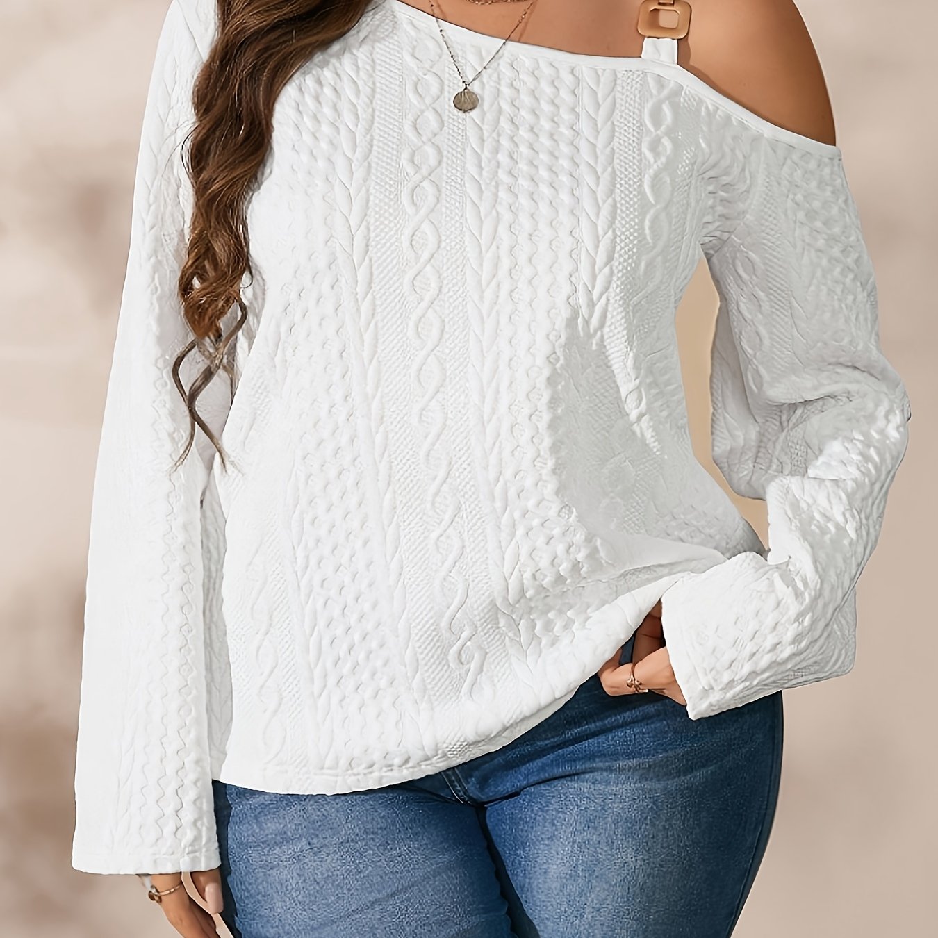 Tunique femme grande taille élégante, oversize, une épaule, manches longues, col rond, ourlet asymétrique, hiver, polyvalente casual et formelle