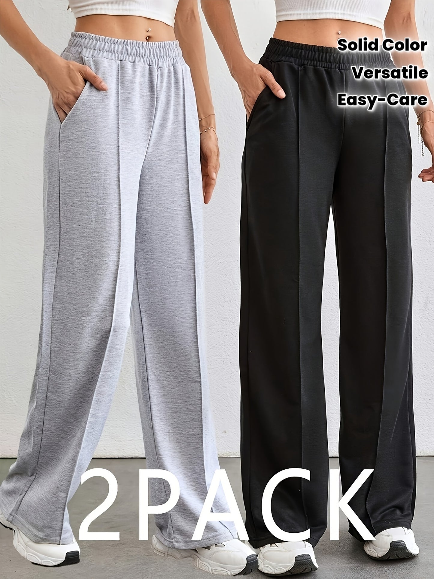 Lot de 2 Joggers Femme – Gris et Noir, Confortables et Polyvalents