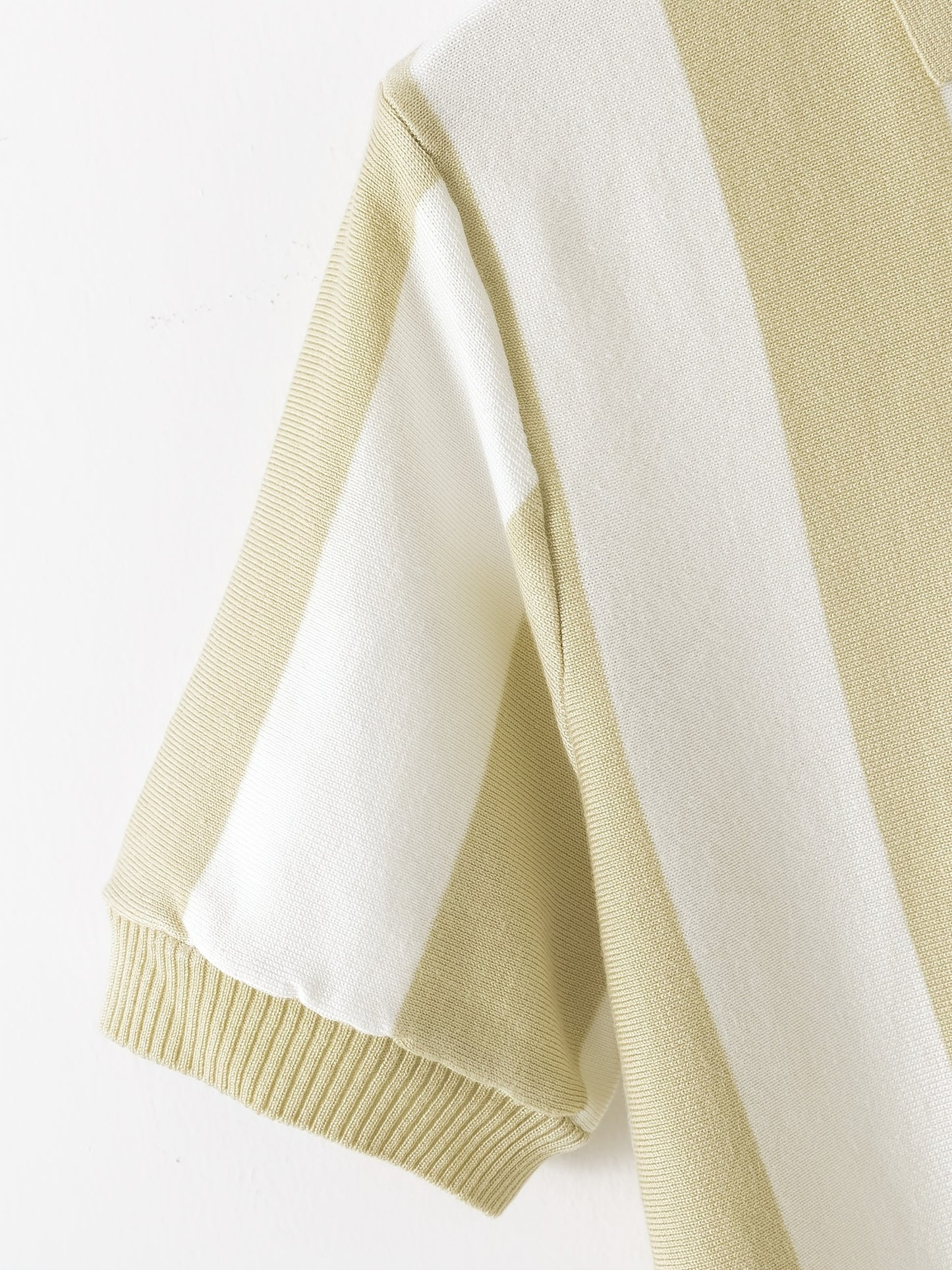 Men'S Beige & White Striped Short Sleeve Polo Shirt - Lightweight, Breathable Knit Fabric, Regular Fit, Perfect for Golf, Business Casual, and Spring/Summer Outings, Golf Attire | Classic Polo Design | Medium Elasticity