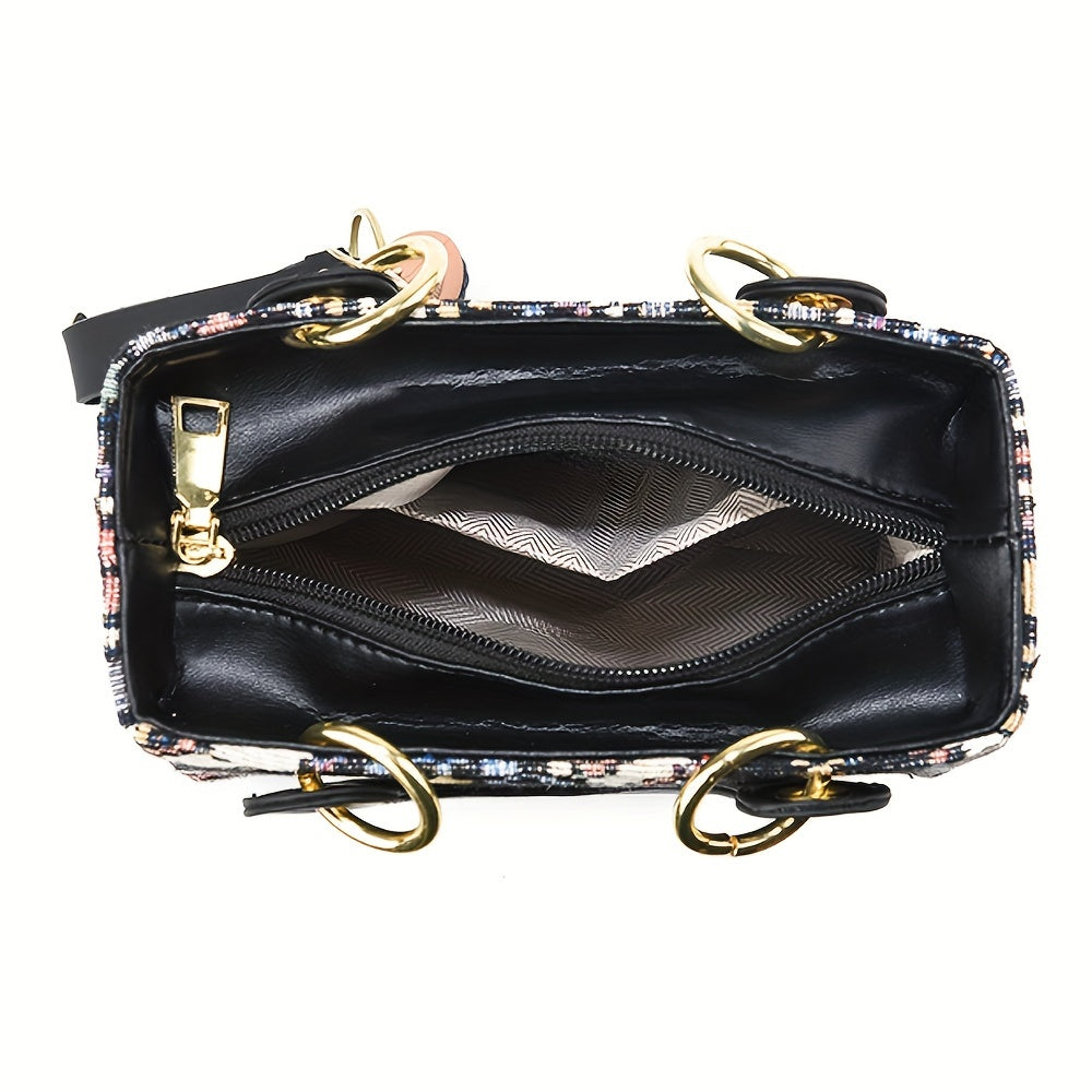 Sac à bandoulière tissé – petit, pendentif poupée, grand compartiment