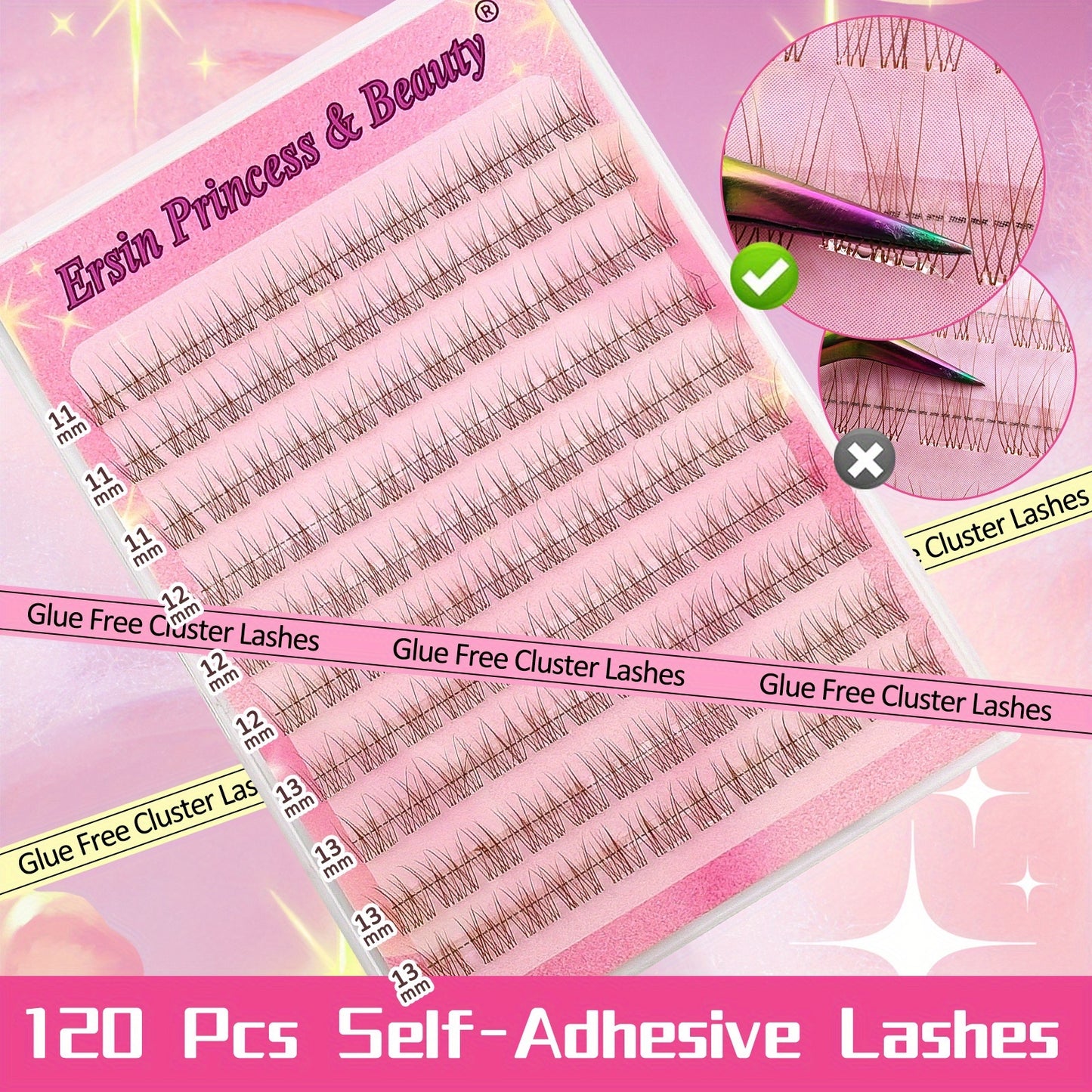 120 pcs Paquets de Cils Auto-Adhésifs — Sans Colle, Couleurs Marron Pré-Mélangées (Clair à Foncé), Volume Naturel et Cils Bouclés, Idéal pour Usage Quotidien, Anime, Cosplay, Voyage, Débutants, Extensions de Cils DIY, Maquillage Anime, Cils Wispy