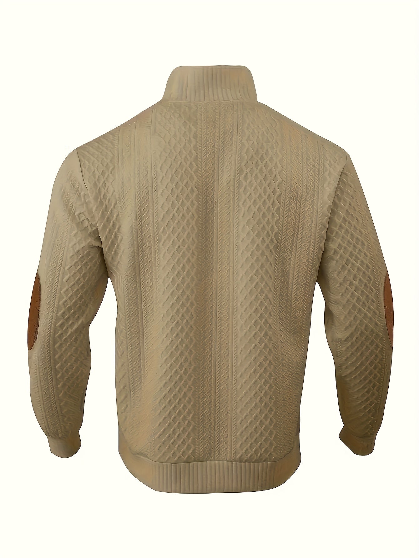 Men's Thermal Fleece-Lined Winter Sweater - Stand Collar Long Sleeve Cable-Knit Pullover with Button Detail, Solid Color Casual Outdoor Wear, Machine Washable, Knit Sweater, Stylish Knitwear, Jacquard Pattern