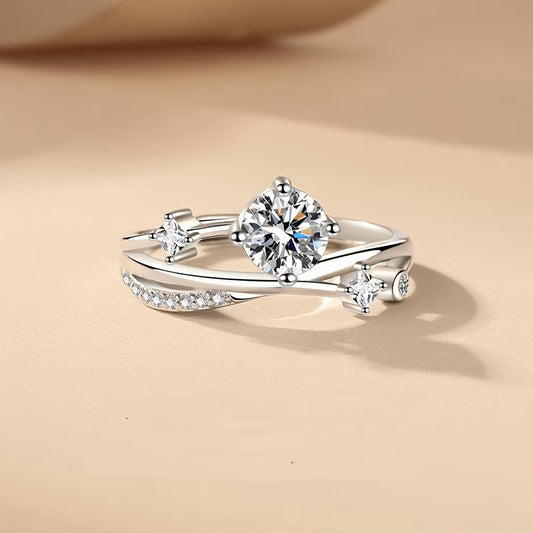 1 bague luxueuse et élégante avec design ciel étoilé cosmique. Modèle ouvert et ajustable, style géométrique tendance. Parfaite comme bijou de fiançailles, de mariage ou comme cadeau pour femmes et filles