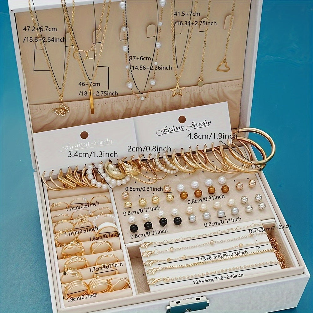 Ensemble de bijoux femme 91 ou 114 pièces, boucles d’oreilles créoles minimalistes en métal, bagues à fleurs ajourées, strass, papillons, perles imitation, collier pendentif et bracelet perlé, style tendance et luxueux