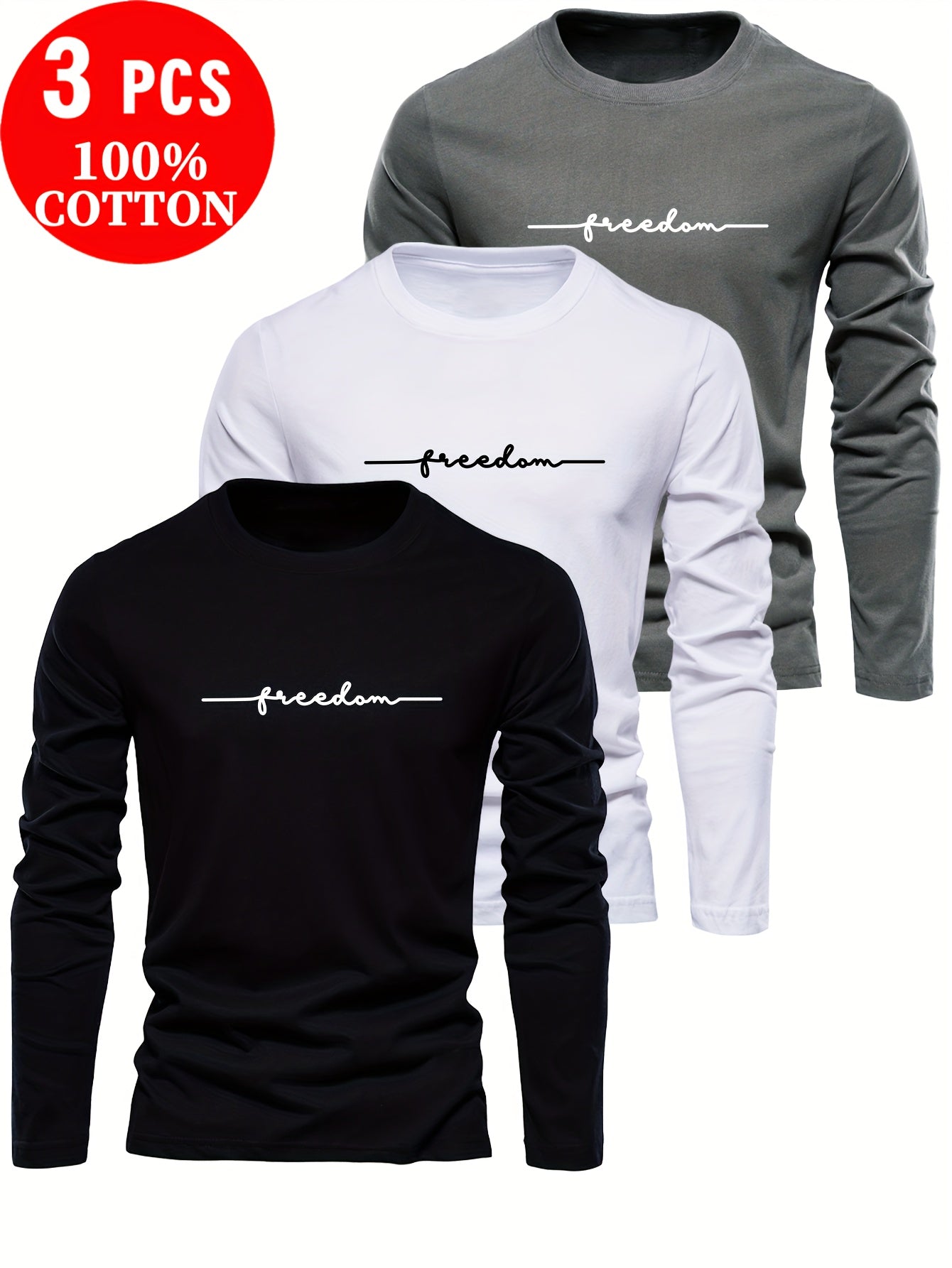 Set of 3 Men'S 100% T-Shirts, Essential for Autumn Outings, Breathable And Moisture-Wicking.