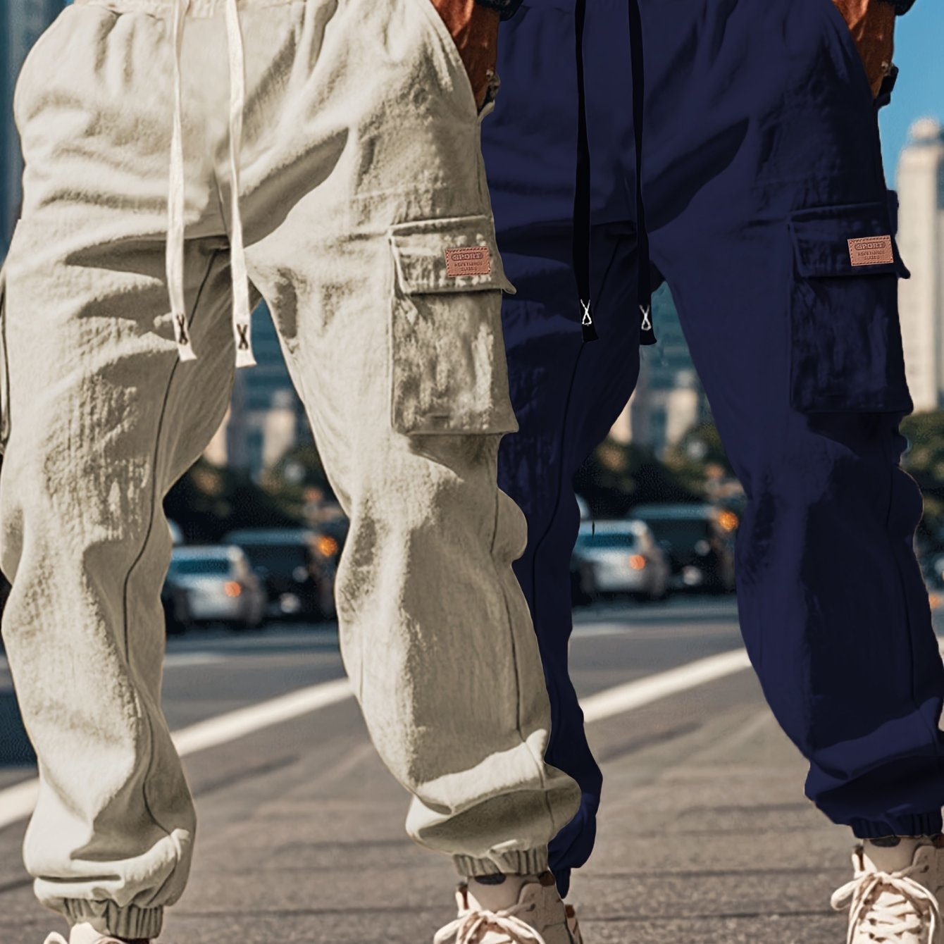 Pantalons de travail robustes pour homme (2 pièces) – cargos complets à multiples poches utilitaires, taille à cordon, coton non extensible, coupe ample (noir et vert olive)