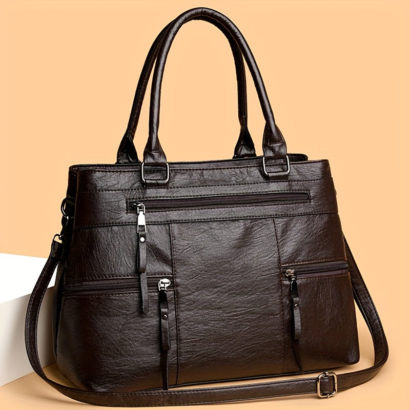 Sac professionnel pour femmes – convertible bandoulière/sac à main, fermeture zippée, intérieur spacieux, bandoulière amovible, idéal pour travail, voyage et usage quotidien, disponible en brun café/noir