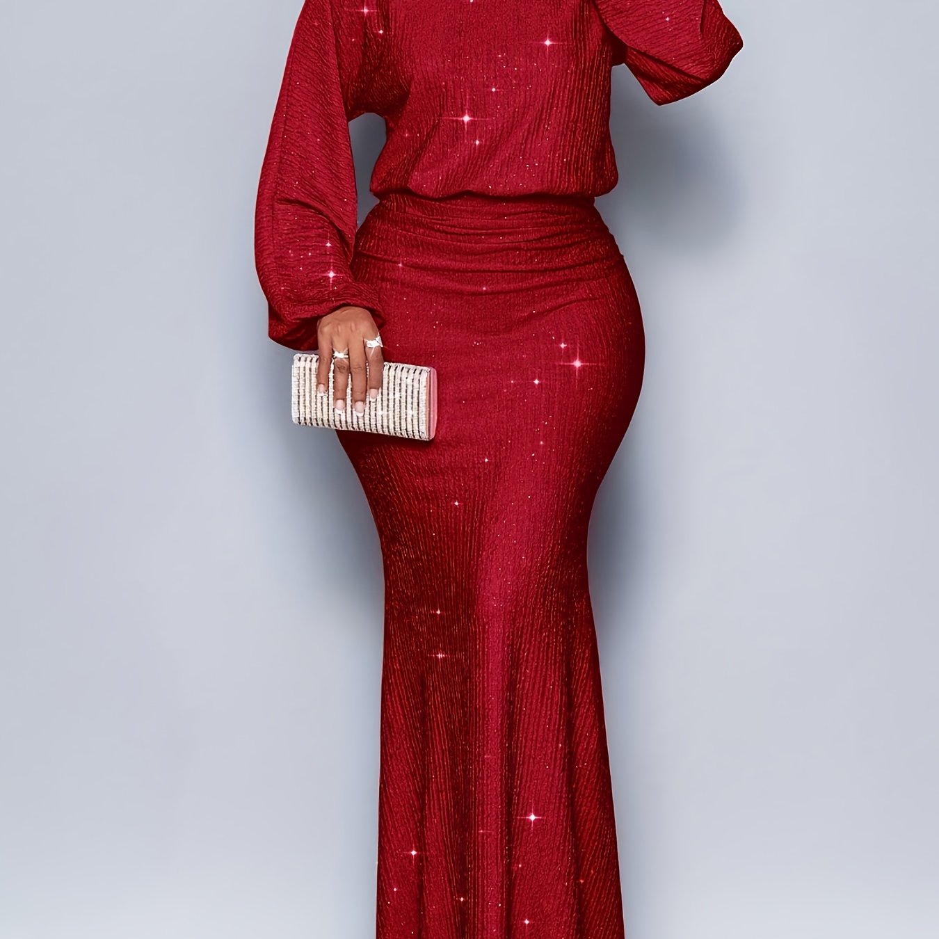 Women'S Elegant Mermaid Dress - Formal Party, Date Night, Wedding Guest Outfit - /Neutral Tones - Flattering Bodycon Silhouette - Long Sleeve Evening Gown for, Special Occasions, Date Night Attire, Sophisticated Style, Qualit