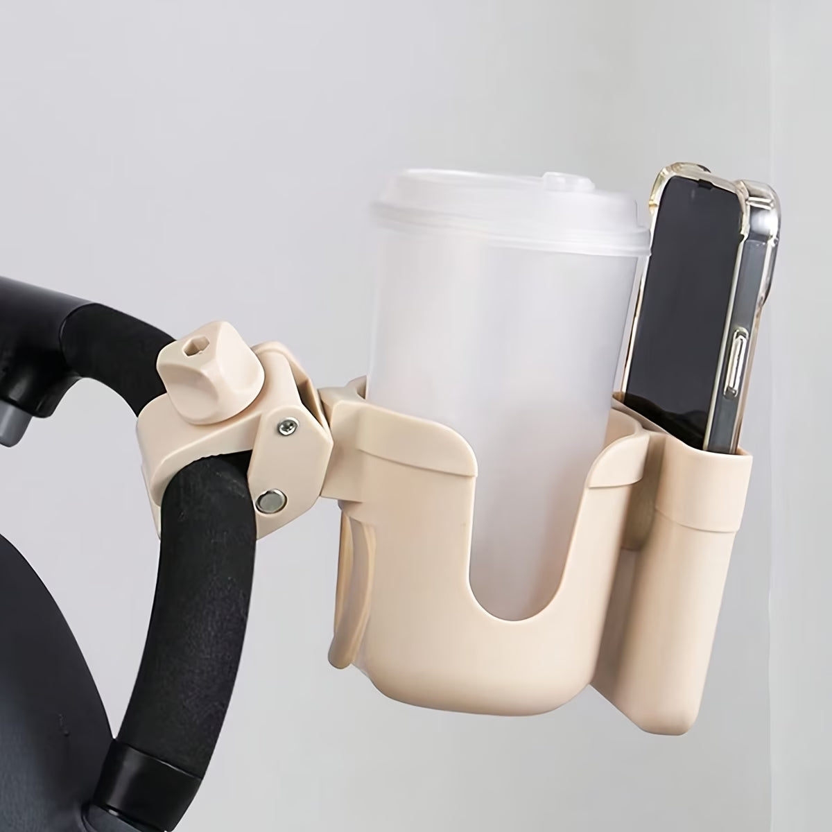 Universal 2-in-1 Stroller Cup Holder with Adjustable Phone Holder – Bottle Holder for Strollers, Bikes & Wheelchairs
