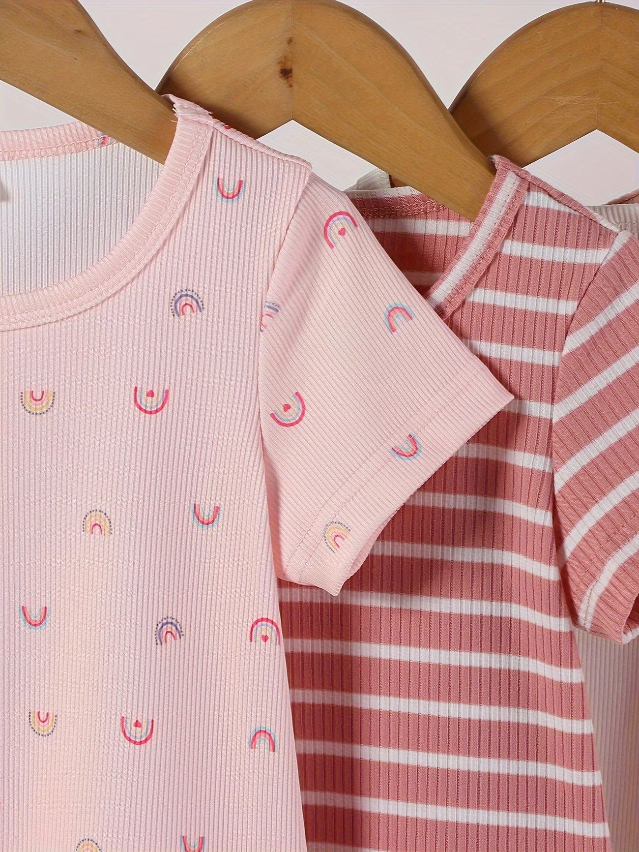 5-Pack Baby Girl Short Sleeve T-Shirts – Rainbow, Floral, Cherry & Striped Cotton Tops