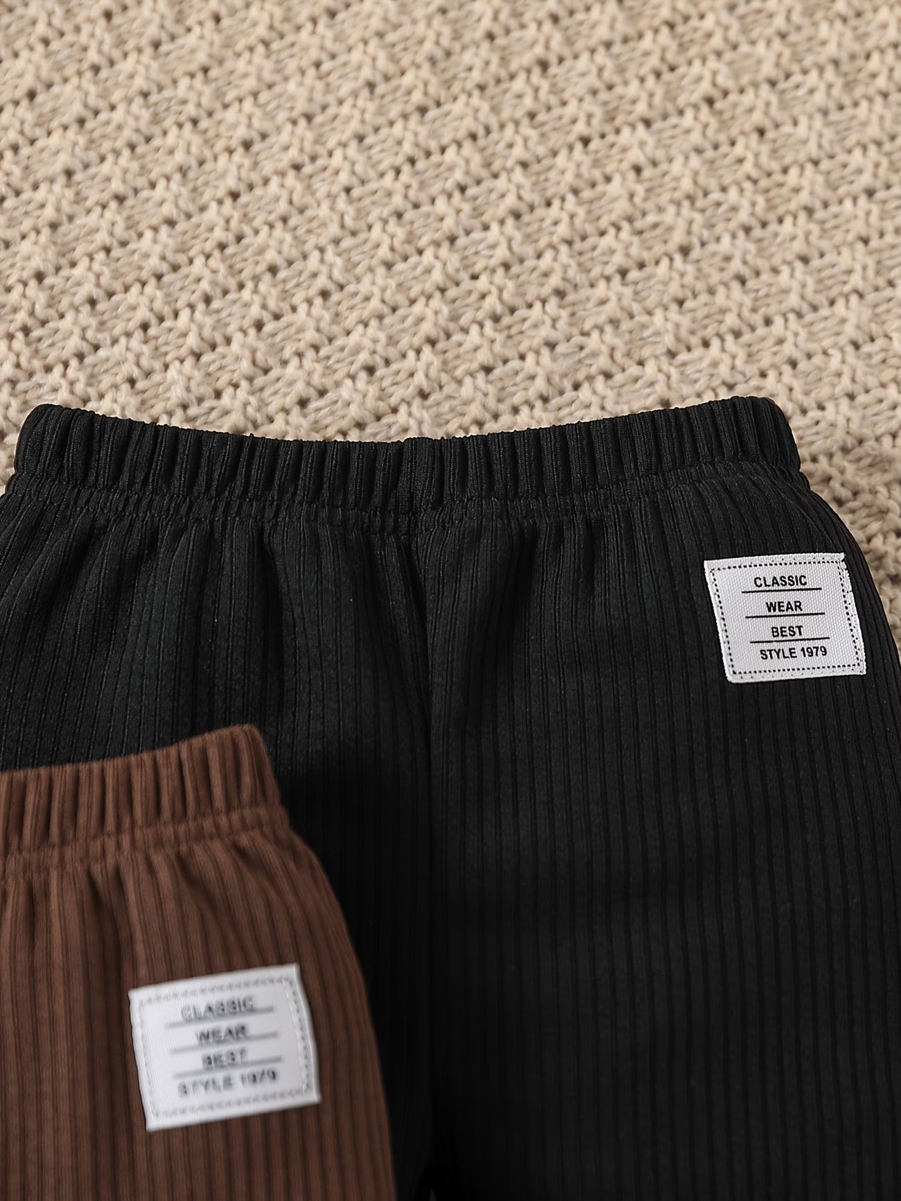 3-Pack Ribbed Baby Pants – Soft Casual Trousers in Black, Beige & Brown