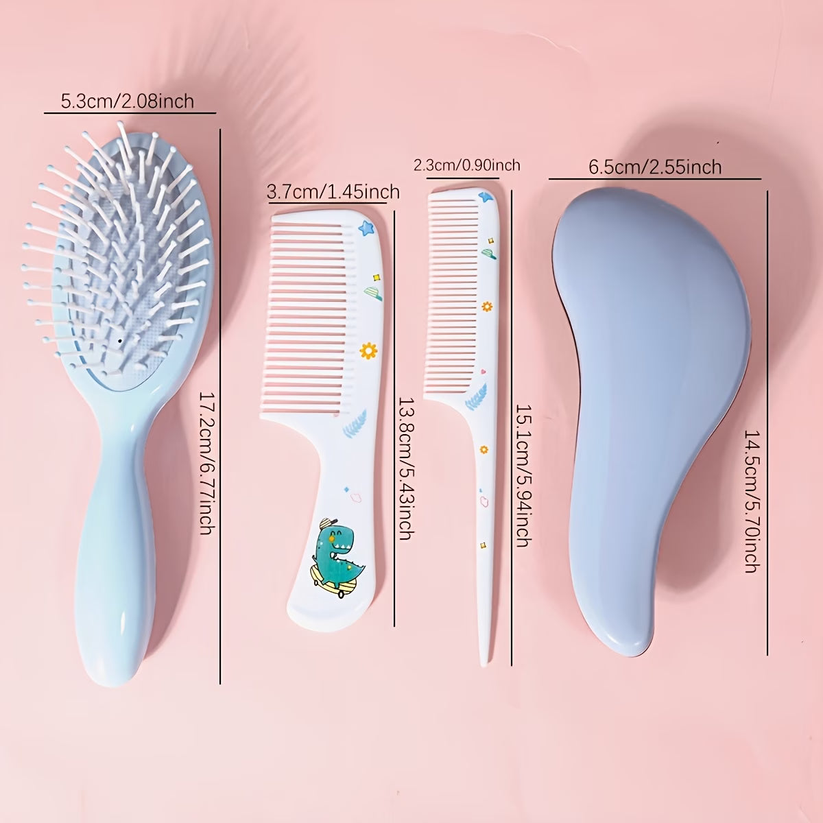 4-Piece Baby Hair Care Set – Cute Cartoon Hair Brush & Comb Kit with Air Cushion Brush